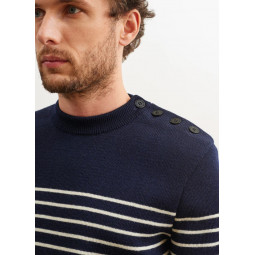 Pull Binic Saint James marine/écru détail épaule