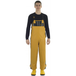 Cotte à bretelles pêche étanche X-Trapper jaune noir face portée