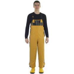 Cotte à bretelles pêche étanche X-Trapper jaune noir face portée